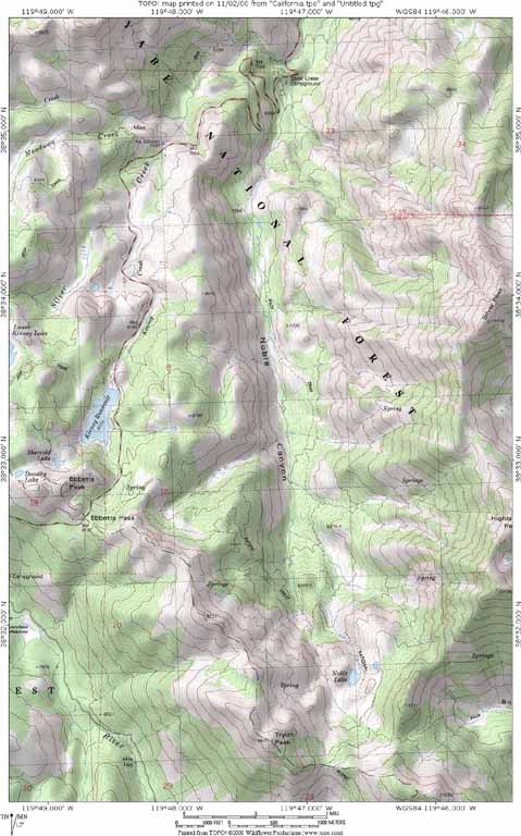 topo map, five miles north to south