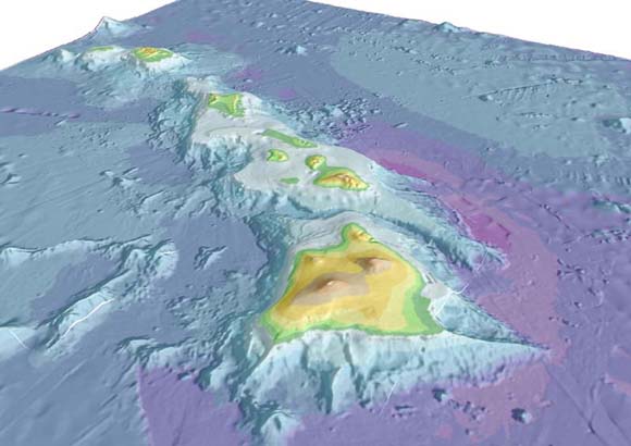 computer-generated oblique map of the Hawaiian Islands
