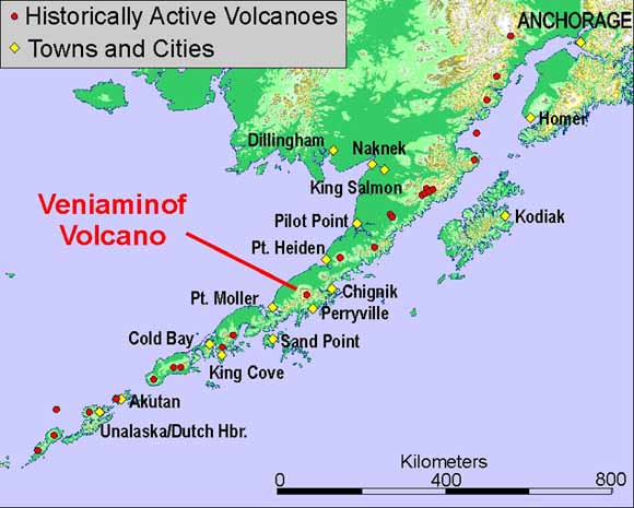 map of southwestern Alaska showing the tail just before the Aleutians.