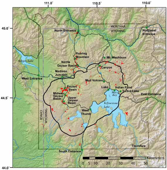 yellowstone national park volcano. Map of Yellowstone National