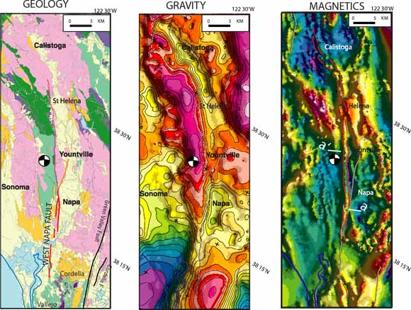 set of three maps:  geology, gravity, and aeromag