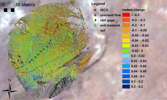 map showing changes in cover thickness with time