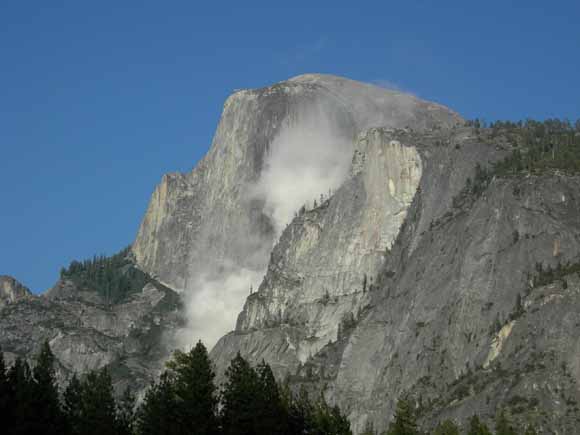 Photo of Half Dome with rockfall dust