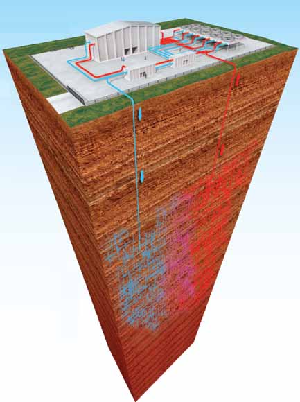 3D cut-away illustration of microearthquakes at depth under a building